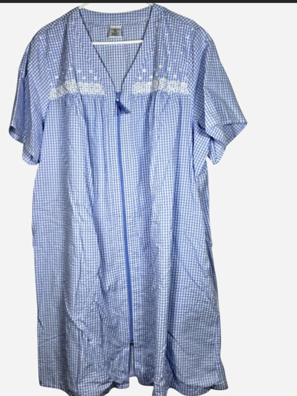 Gingham Blue Cottagecore Grandmacore Full Zip Housecoat Muu Muu Duster XXL